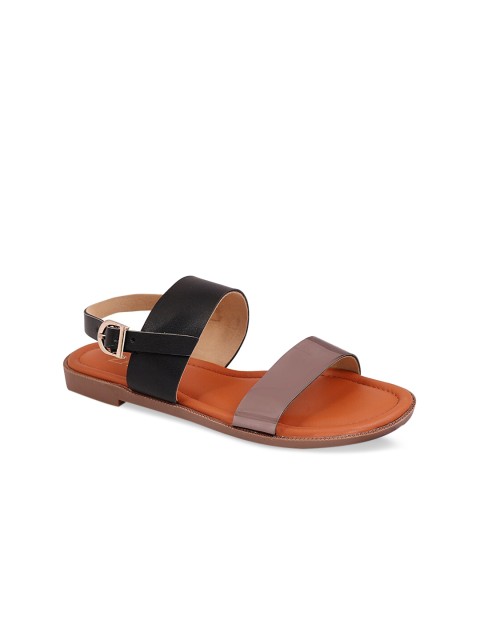 

ZAVO Women Black Colourblocked Plastic Open Toe Flats