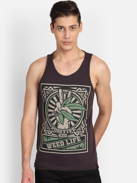 

PUNK Men Charcoal Printed V-Neck T-shirt