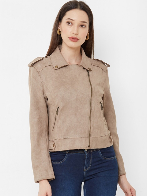 

Kraus Jeans Women Beige Solid Biker Jacket