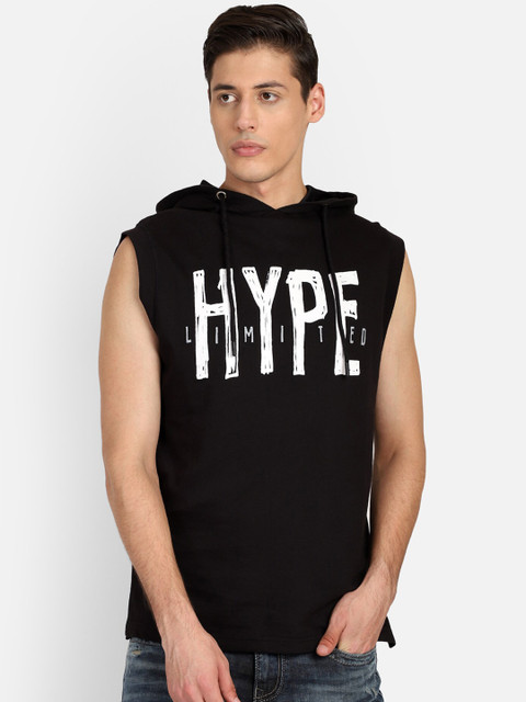 

PUNK Men Black Printed Hooded Sweatshirt