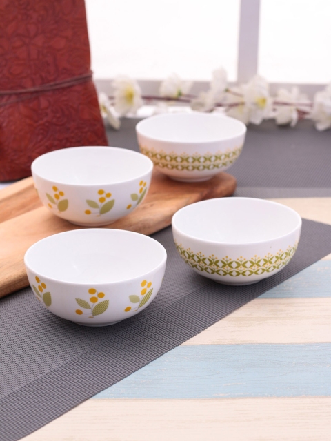 

CLAY CRAFT Green 4 Pieces Floral Fine Ceramic Bowl