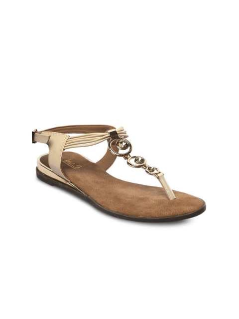 

Inc 5 Women Beige Embellished Synthetic Suede T-Strap Flats