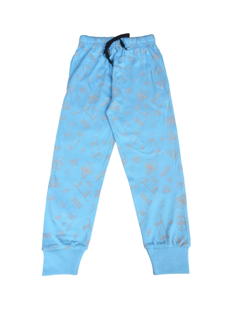 

CRAZYPENGUIN Kids Blue & Grey Skate Board Printed Straight-Fit Joggers