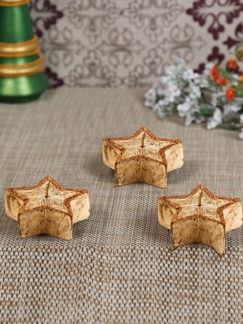 

Aapno Rajasthan Set Of 3 Copper Golden Shade Star Candles, Gold