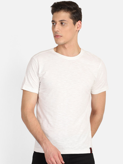 

PUNK Men White Solid Round Neck T-shirt
