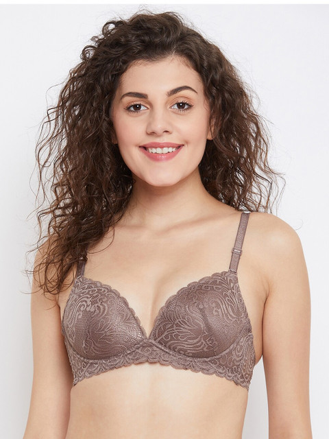 

SECRETS BY ZEROKAATA Brown Lace Non-Wired Lightly Padded Everyday Bra SZBRN1802