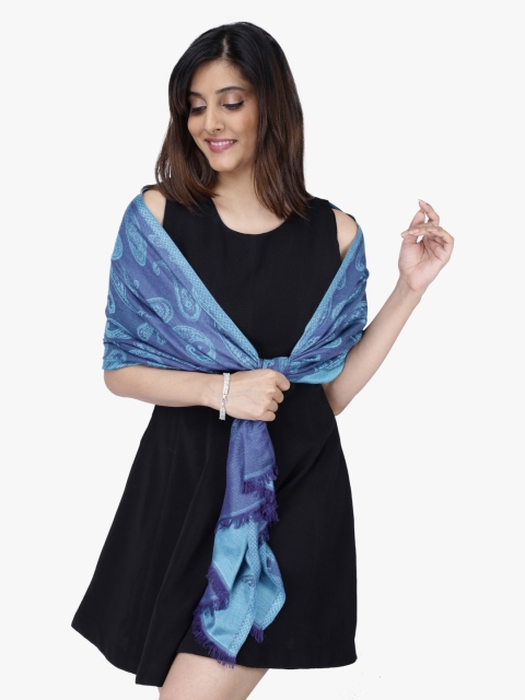 Scarves & Glitters Women Blue Woven Design Stole