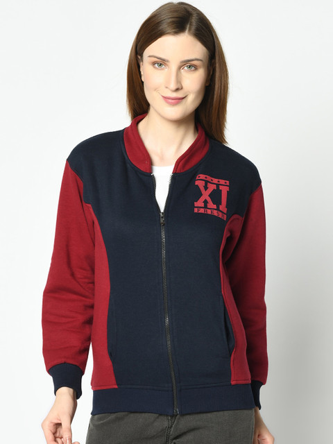 

VIMAL JONNEY Women Navy Blue & Red Colourblocked Sweatshirt