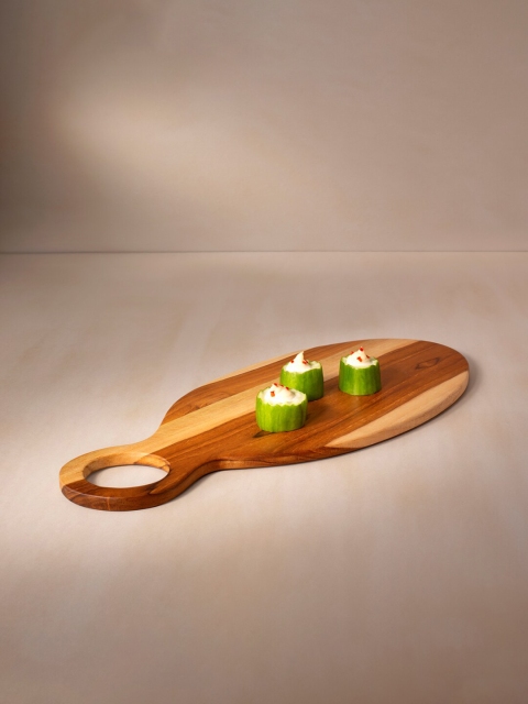 

ellementry Brown Teak Wood Oval Cheese/Bread Chopping Board