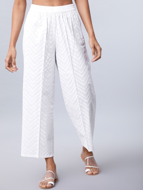 

Vishudh Women White Striped Straight Palazzos