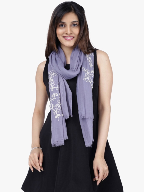 

Scarves & Glitters Women Grey Embroidered Stole