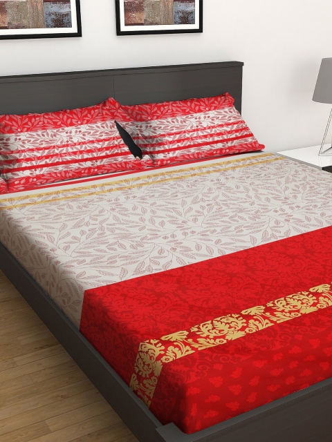 

GRES HOME Red & Grey Floral 144 TC Cotton 1 King Bedsheet with 2 Pillow Covers