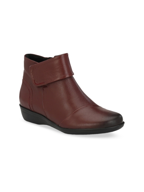 

Delize Women Burgundy Solid Leather Heeled Chelsea Boots