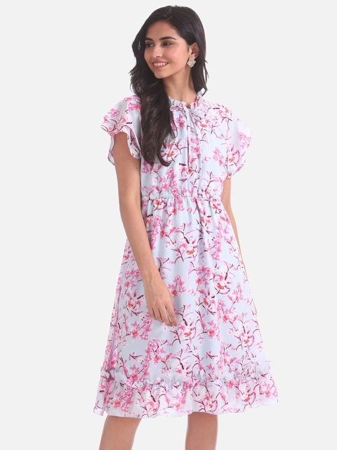 

Cherokee Women White & Pink Floral Printed Fit and Flare Dress
