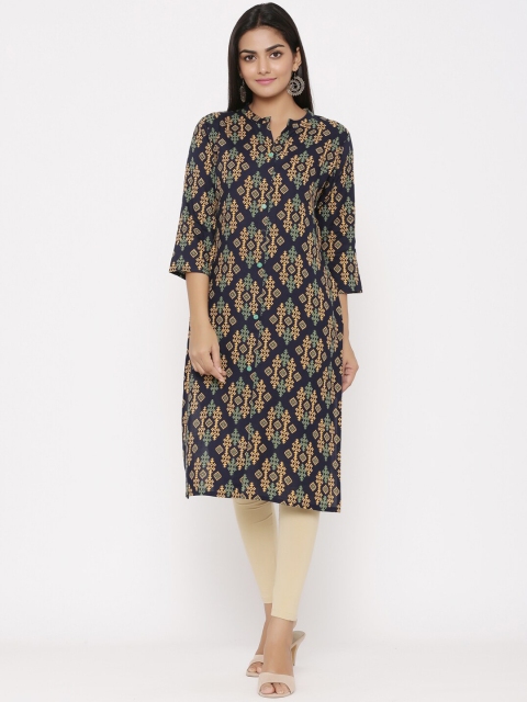 

WomenMagic Women Black & Yellow Printed Straight Kurta