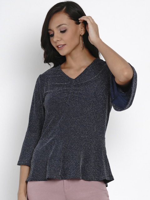 

Latin Quarters Women Navy Blue Solid Peplum Top