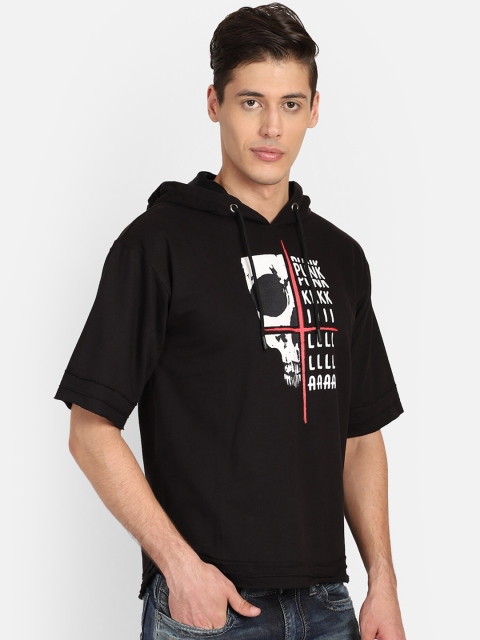 

PUNK Men Black Printed Hooded Sweatshirt