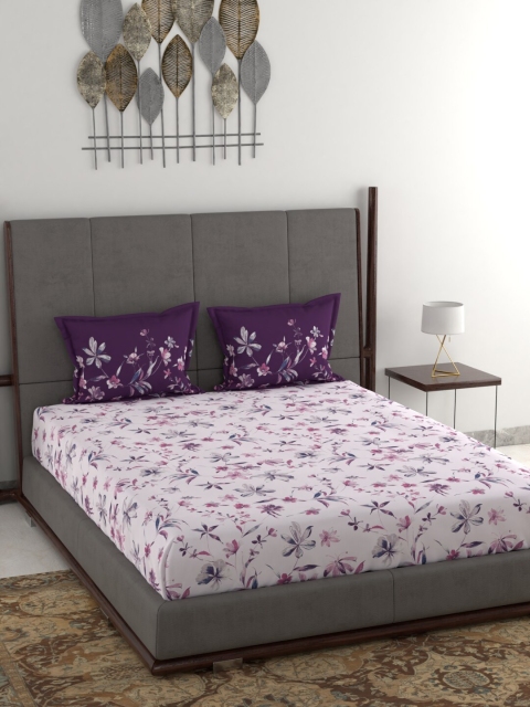 

Trident Purple Floral 144 TC Cotton 1 Queen Bedsheet with 2 Pillow Covers