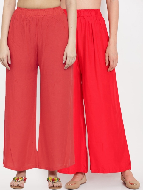 

TAG 7 Women Red Solid Flared Palazzos