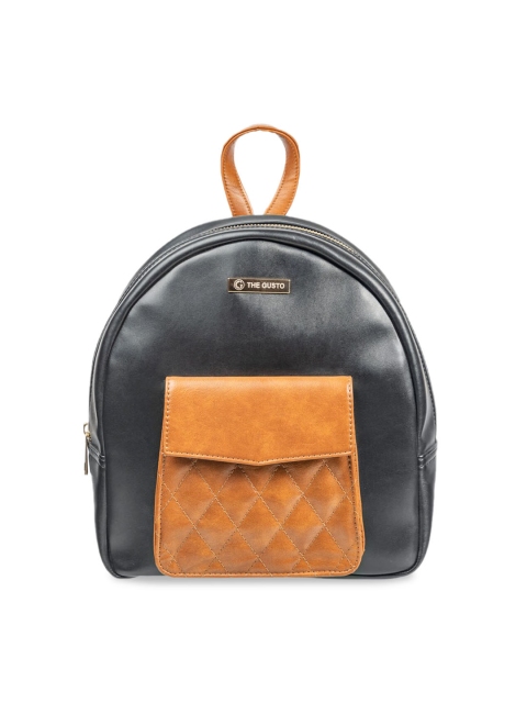 

THE GUSTO Women Black & Tan Brown Colourblocked Backpack