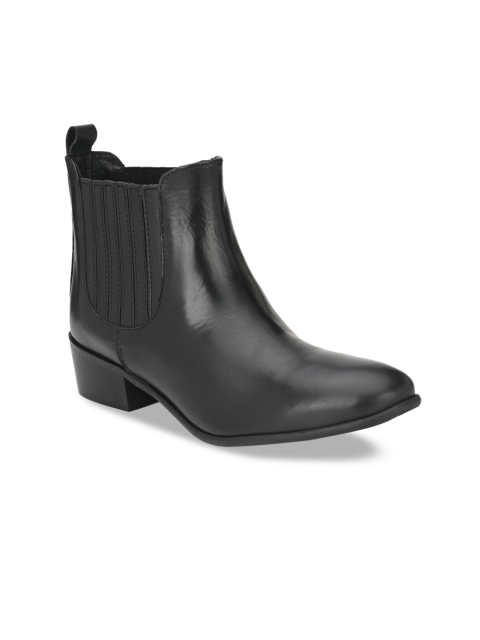 

Delize Women Black Solid Leather Heeled Boots