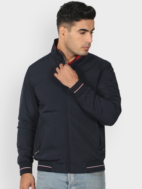 

Octave Men Navy Blue Solid Bomber Jacket