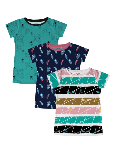 

mezmoda Girls Pack Of 3 Printed Round Neck T-shirt, Navy blue