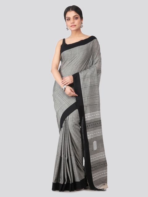 

PinkLoom Grey & Black Pure Cotton Woven Design Handloom Sustainable Saree