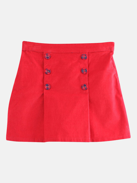 

Beebay Girls Red Solid A-Line Pleated Corduroy Pure Cotton Skirt