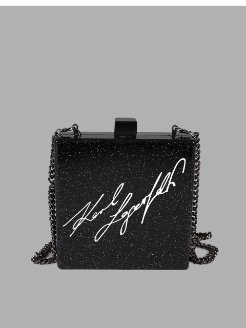 

COVER STORY Black & White Karl Lagerfeld Printed Leather Box Clutch