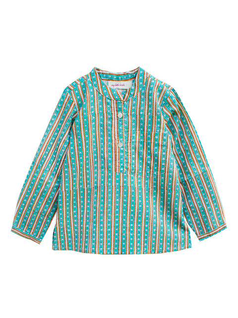 

My Little Lambs Boys Turquoise Blue & Orange Striped Straight Kurta