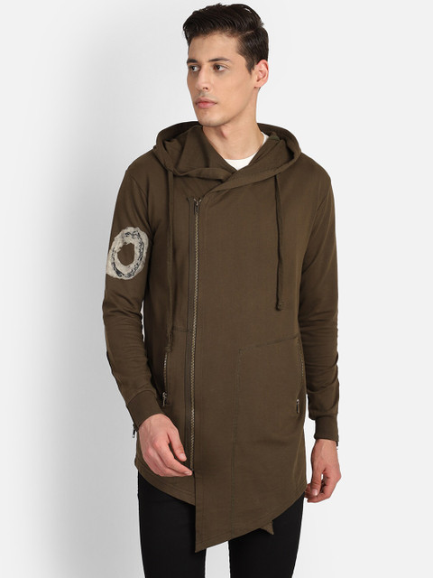 

PUNK Men Olive Green Solid Hooded Sweatshirt