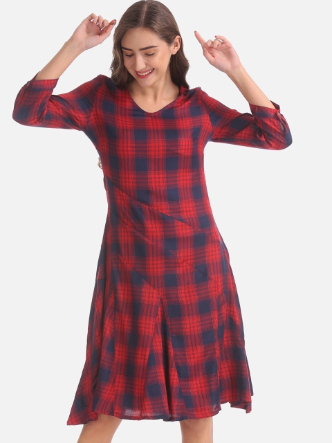 

Cherokee Women Red Checked A-Line Dress