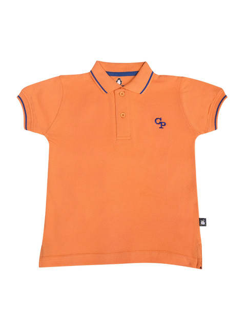 

CRAZYPENGUIN Boys Orange Solid Polo Collar T-shirt