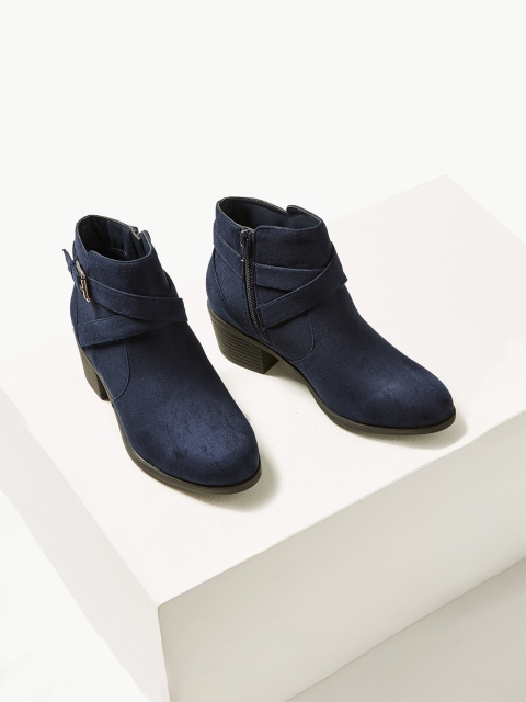 

Marks & Spencer Women Navy Blue Solid Leather Mid-Top Flat Boots