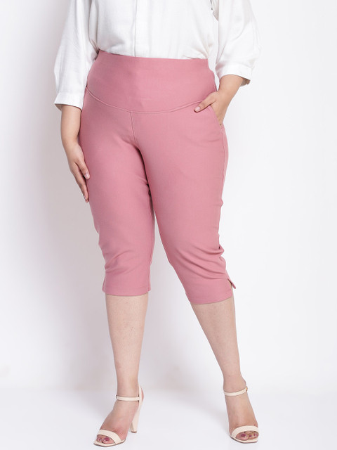 

Amydus Women Plus Size Rose Pink Solid Skinny Fit Capris
