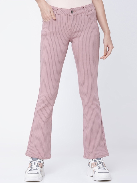 

Deal Jeans Women Pink Loose Fit Striped Bootcut Trousers
