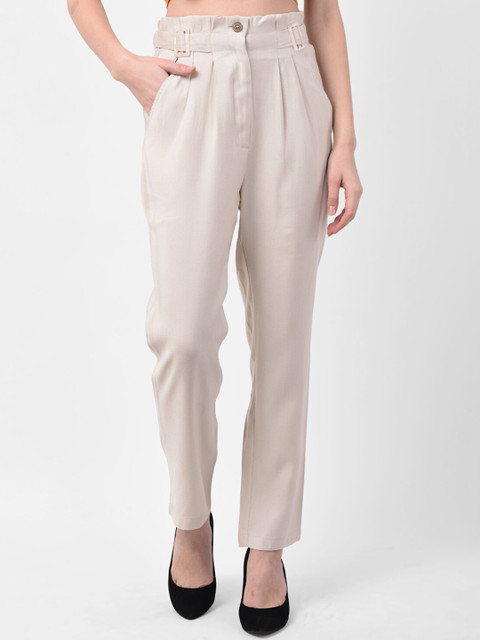 

Latin Quarters Women Beige Straight Fit Solid Regular Trousers