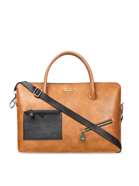 

THE GUSTO Adults Tan Brown & Black Colourblocked 15 Inch Laptop Bag