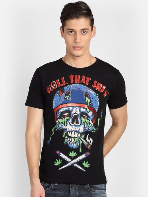 

PUNK Men Black Printed Round Neck T-shirt
