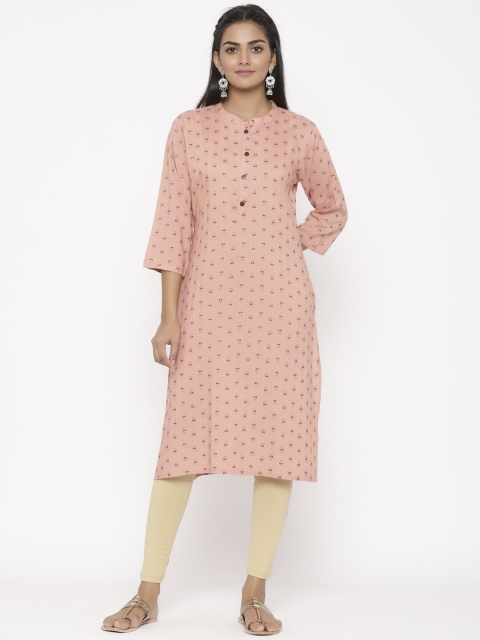 

WomenMagic Women Pink & Red Woven Design Straight Kurta
