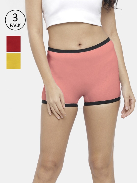 

N-Gal Women Pack of 3 Solid Seamless Boy Shorts NPBS01, Mustard