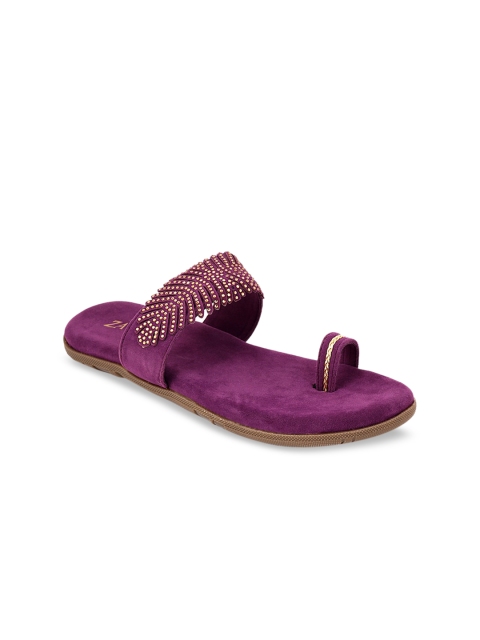 

ZAVO Women Purple Embellished One Toe Flats