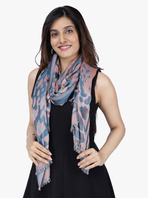 

Scarves & Glitters Women Peach-Coloured & Blue Woven Design Stole