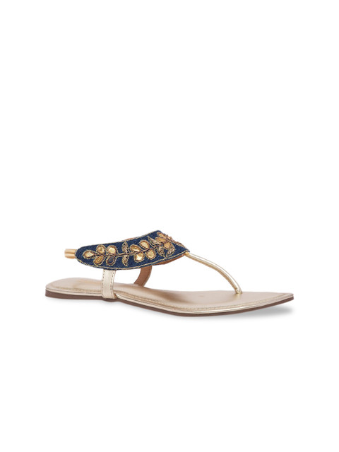 

Inc 5 Women Gold-Toned Embellished Synthetic Suede T-Strap Flats