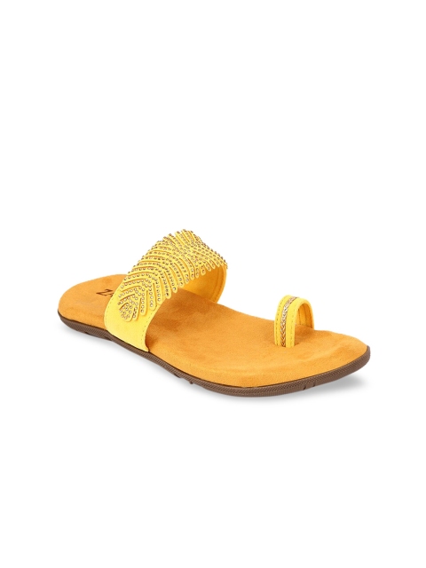 

ZAVO Women Yellow Embellished One Toe Flats
