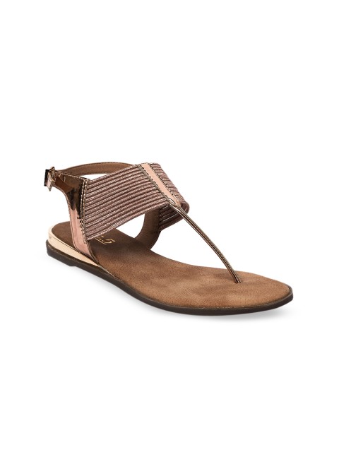 

Inc 5 Women Gold-Toned Striped T-Strap Flats