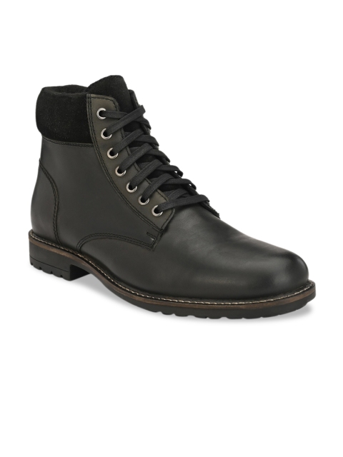 

Delize Men Black Solid Genuine Leather High-Top Memory Foam Flat Boots