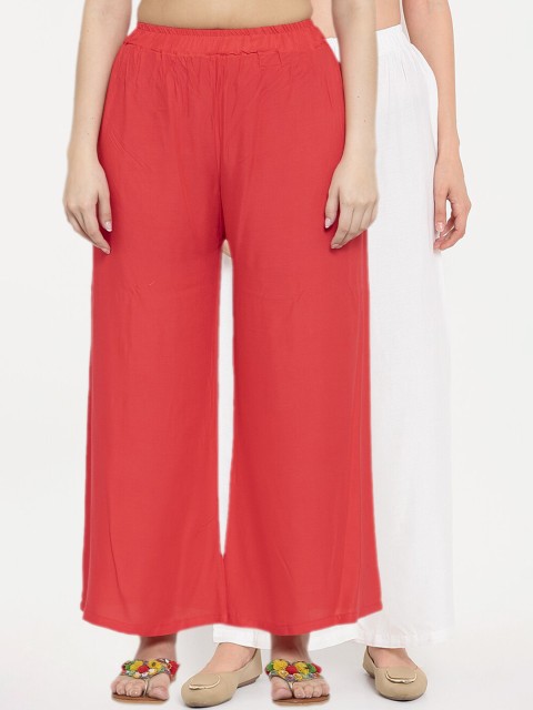 

TAG 7 Women Pack Of 2 Solid Flared Palazzos, Red