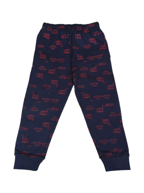 

CRAZYPENGUIN Kids Navy-Blue & Pink Printed Straight-Fit Joggers